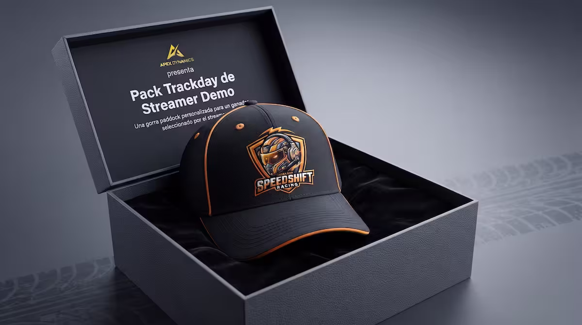 Ilustración conceptual de gorra paddock personalizada con logo de streamer